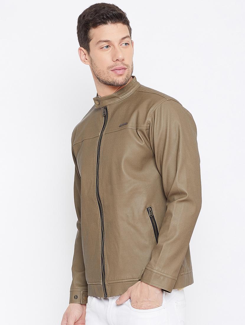 brown solid biker jacket - 16702304 - Zoom Image - 2