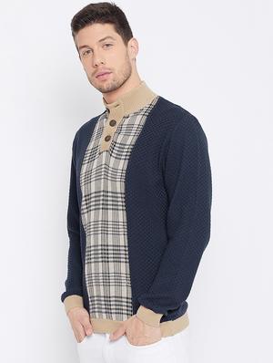 navy blue color block pullover - 16702314 - Standard Image - 2