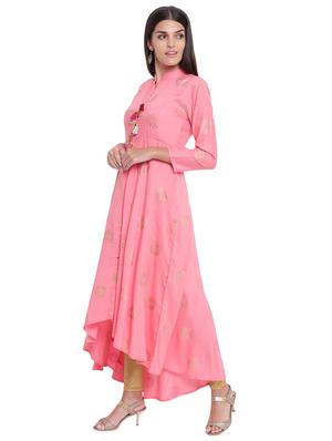 gold print high-low kurta - 16702738 - Standard Image - 2