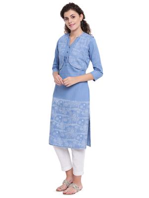 denim kurta with jacket kurta - 16702762 - Standard Image - 2