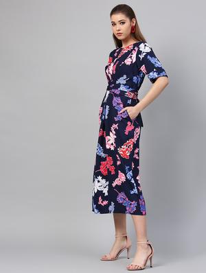 front twist detail floral a-line dress - 16704536 - Standard Image - 2