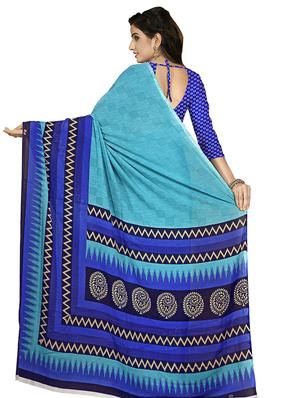 turquoise printed saree with blouse - 16704544 - Standard Image - 2