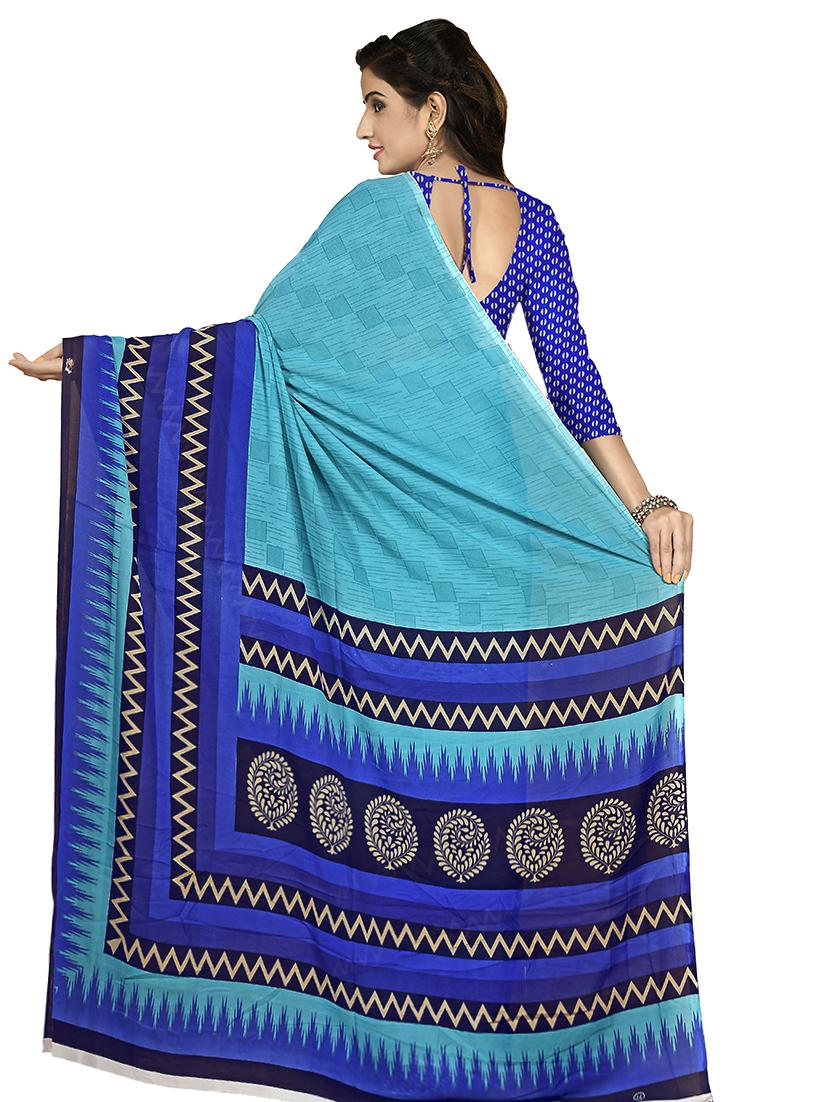 turquoise printed saree with blouse - 16704544 - Zoom Image - 2
