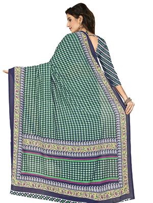checkered printed saree with blouse - 16704550 - Standard Image - 2
