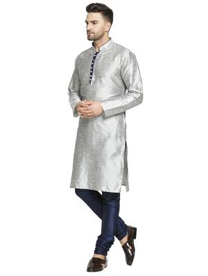 silver solid kurta pyjama set - 16705957 - Standard Image - 2