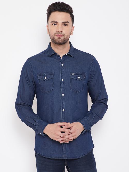 blue solid casual shirt - 16706070 - Standard Image - 1