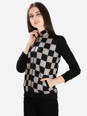 checkered sleeved mandarin neck jacket - 16706201 - Standard Image - 2