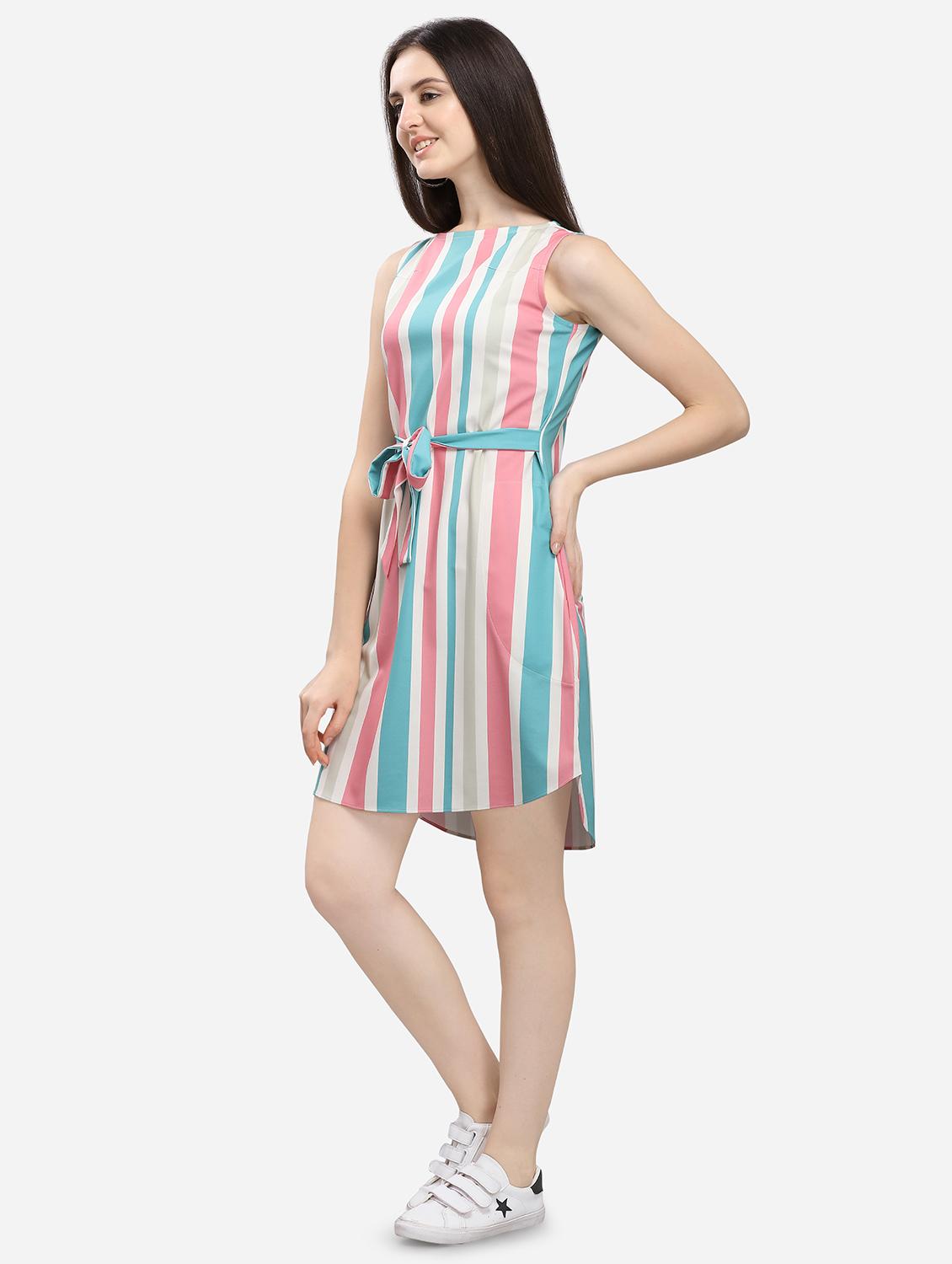 tie front striped a-line dress - 16706225 - Zoom Image - 2