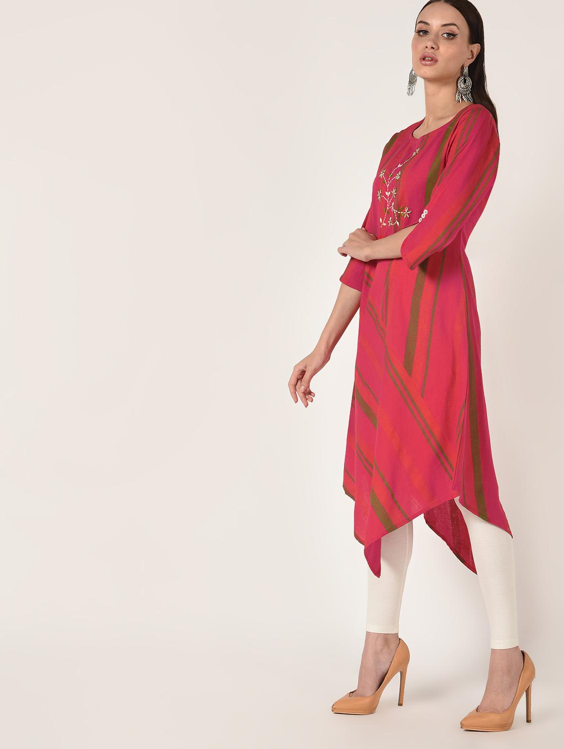 striped asymmetric kurta - 16708023 - Zoom Image - 2