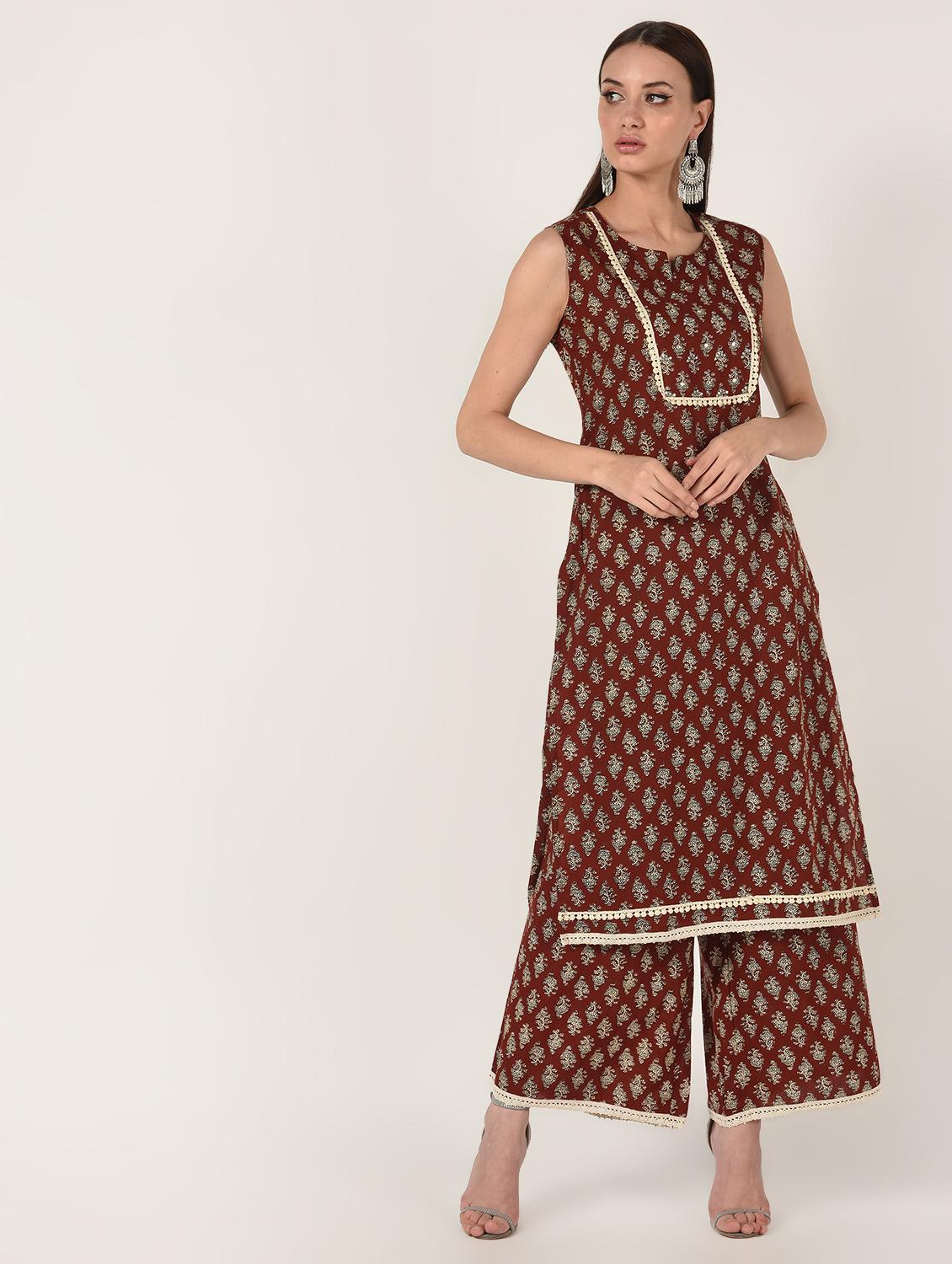 printed kurta palazzo set - 16708030 - Zoom Image - 2