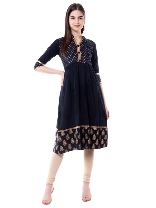gold print flared kurta - 16708590 - Standard Image - 1