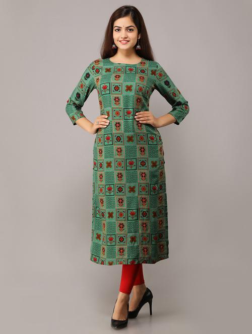 printed silk straight kurta - 16708856 - Standard Image - 1