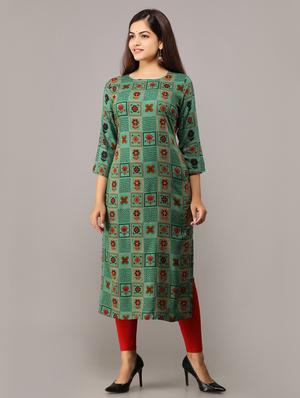 printed silk straight kurta - 16708856 - Standard Image - 2