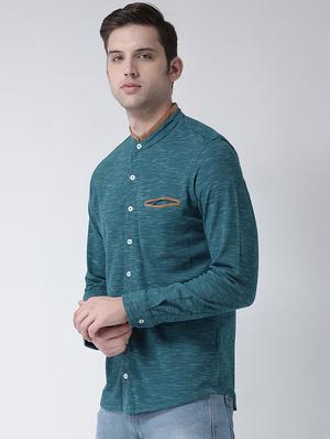 blue self design casual shirt - 16709432 - Standard Image - 2