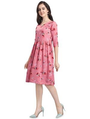 v-neck gathered floral a-line dress - 16709699 - Standard Image - 2