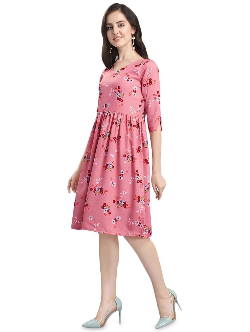 v-neck gathered floral a-line dress - 16709699 - Zoom Image - 2