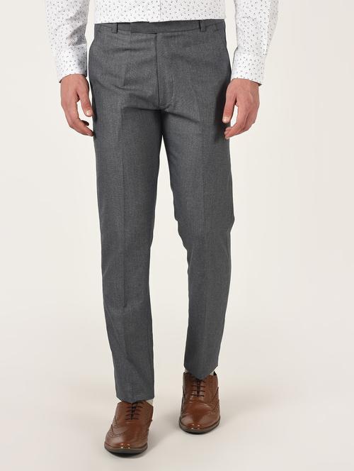 grey solid flat front formal trouser - 16709817 - Standard Image - 1