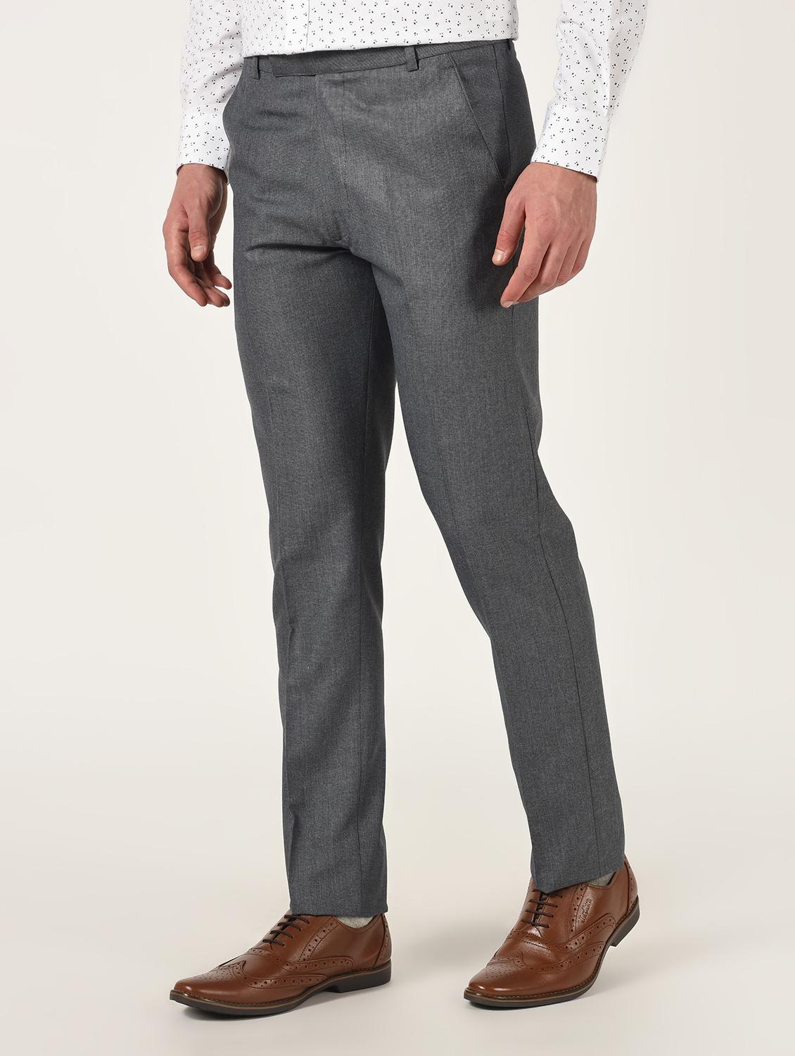 grey solid flat front formal trouser - 16709817 - Zoom Image - 2