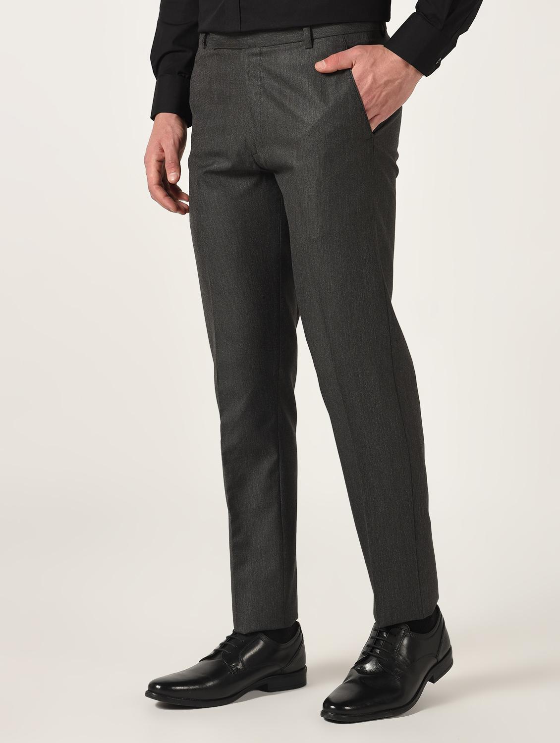 grey textured flat front formal trouser - 16709819 - Zoom Image - 2