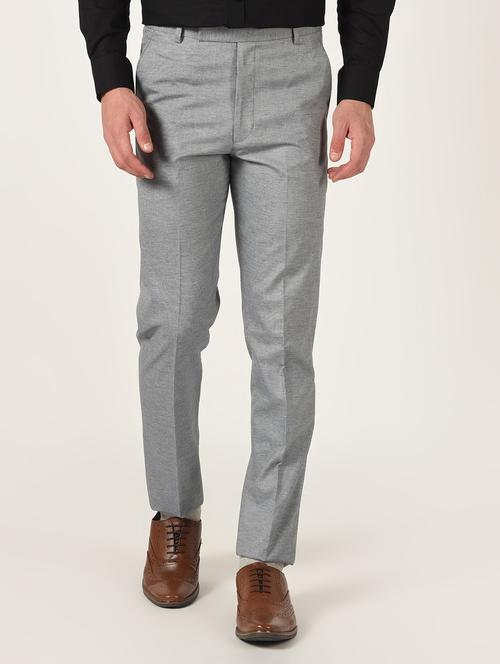 grey textured flat front formal trouser - 16709827 - Standard Image - 1