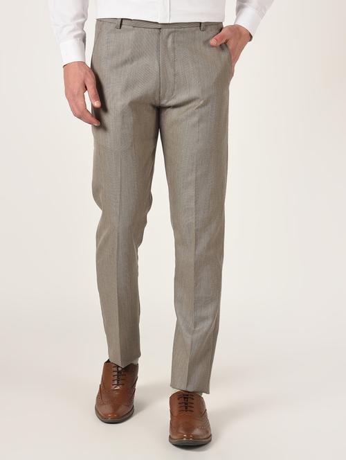 brown textured flat front formal trouser - 16709829 - Standard Image - 1