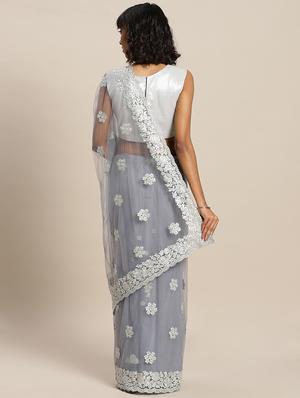 net embroidered saree with blouse - 16711576 - Standard Image - 2