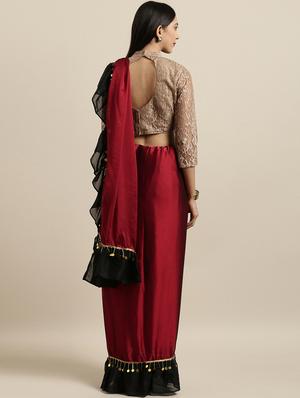 solid ruffled saree with blouse - 16711646 - Standard Image - 2