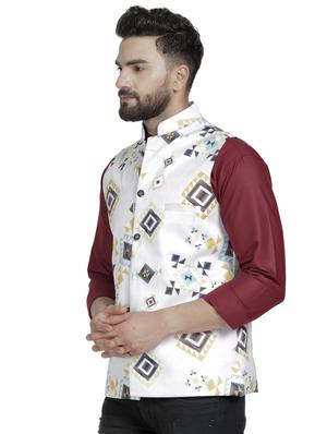 white printed nehru jacket - 16712161 - Standard Image - 2