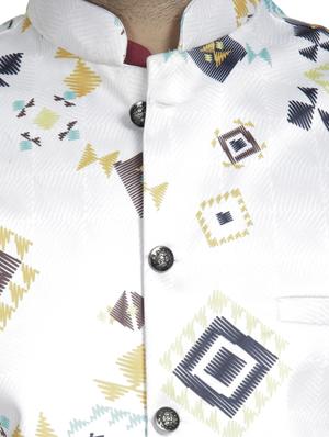 white printed nehru jacket - 16712161 - Standard Image - 5