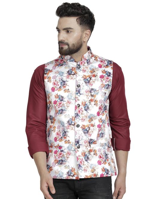 white floral printed nehru jacket - 16712162 - Standard Image - 1