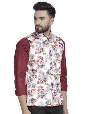 white floral printed nehru jacket - 16712162 - Standard Image - 2