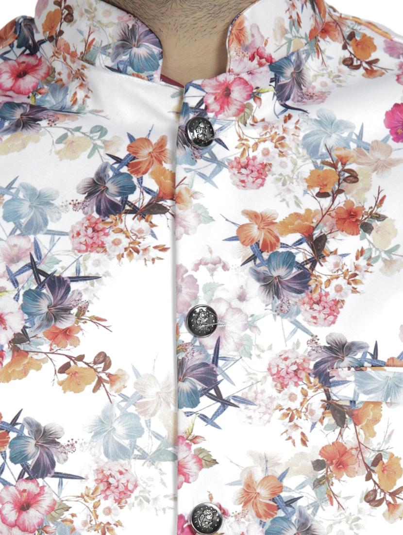white floral printed nehru jacket - 16712162 - Zoom Image - 5
