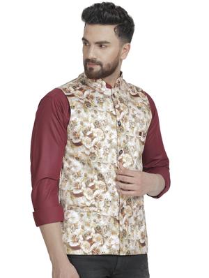 grey floral printed nehru jacket - 16712164 - Standard Image - 2