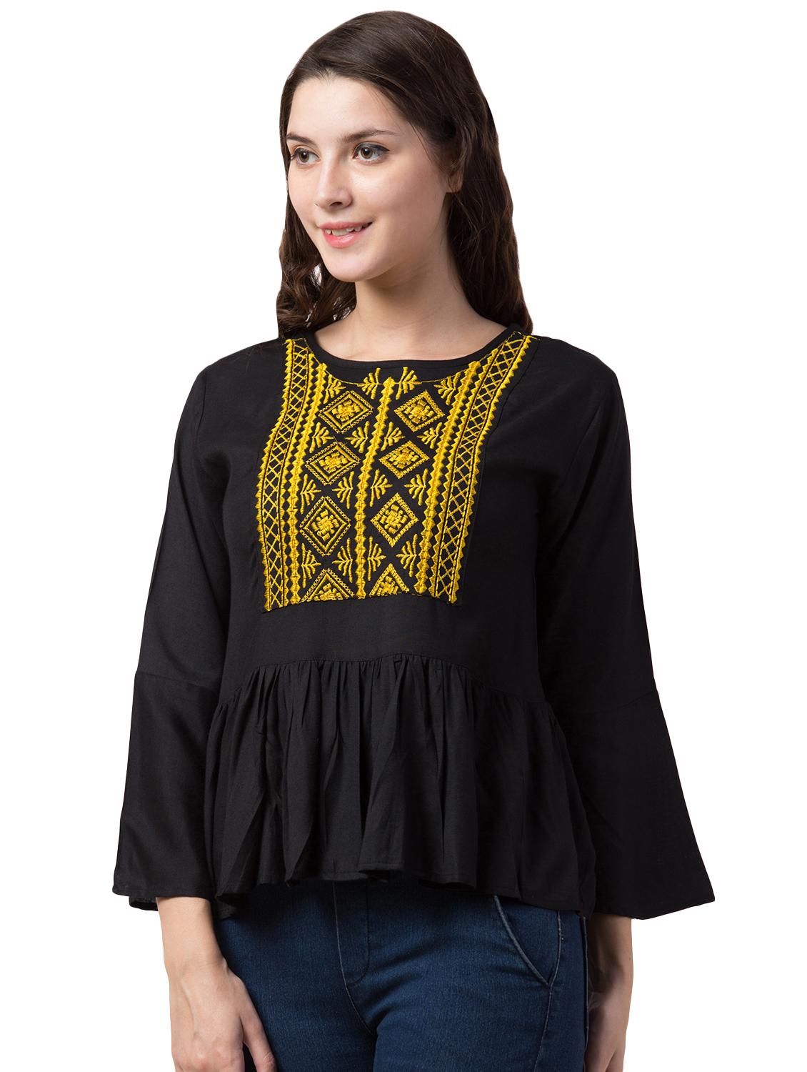 embroidered detail gathered top - 16712206 - Zoom Image - 2