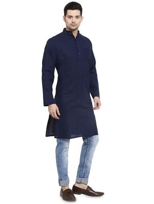 navy blue solid long kurta - 16712275 - Standard Image - 2