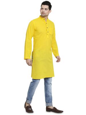 yellow solid long kurta - 16712276 - Standard Image - 2