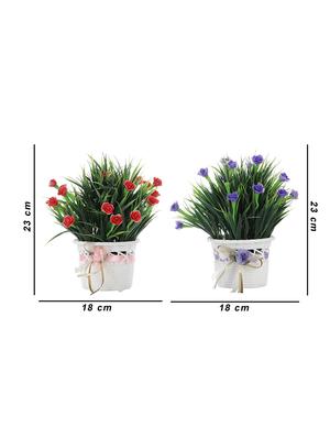 combo of 2 artificial plants with long green leaves, purple and red roses - 16712856 - Standard Image - 5