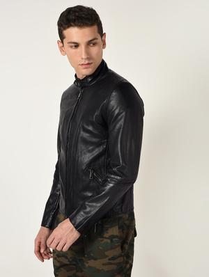 black solid 100% lamb leather jacket - 16713621 - Standard Image - 2