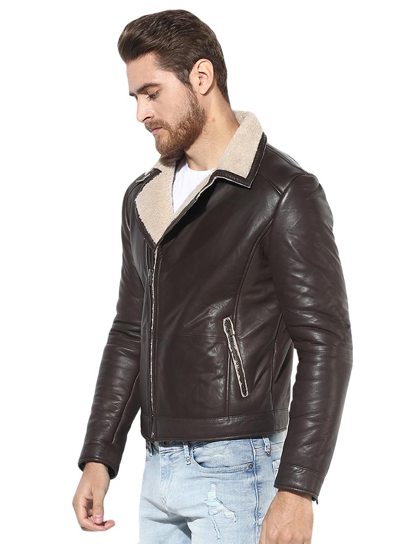 brown solid 100% lamb leather jacket - 16713625 - Zoom Image - 2