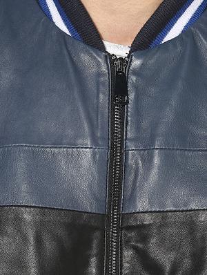 blue color block 100% lamb leather jacket - 16713630 - Standard Image - 5