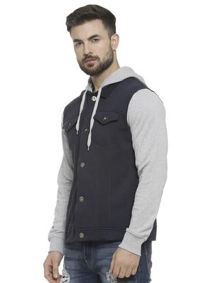 blue color block casual jacket - 16713888 - Standard Image - 2