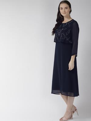 embellished detail round neck a-line dress - 16713927 - Standard Image - 2