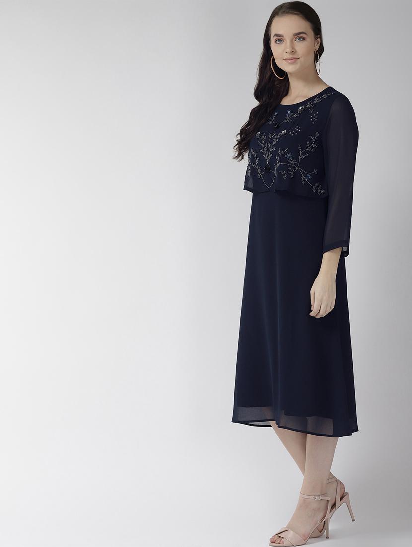 embellished detail round neck a-line dress - 16713927 - Zoom Image - 2