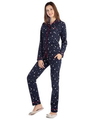 lapel neck quirky nightwear set - 16713969 - Standard Image - 2