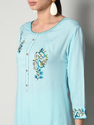 turquoise rayon kurta palazzo set - 16714195 - Standard Image - 5