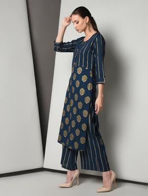 gold print kurta palazzo set - 16714196 - Standard Image - 2