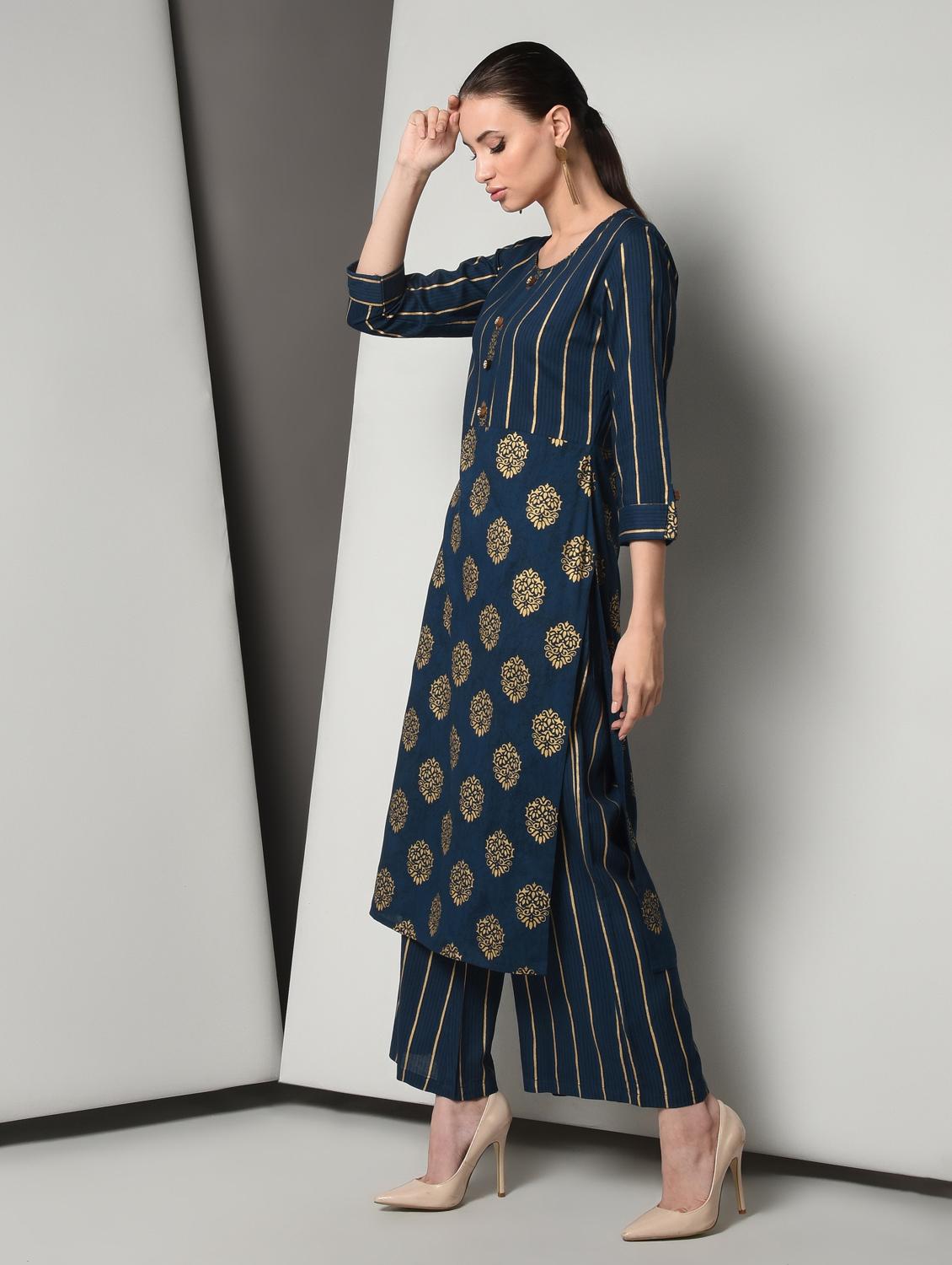 gold print kurta palazzo set - 16714196 - Zoom Image - 2