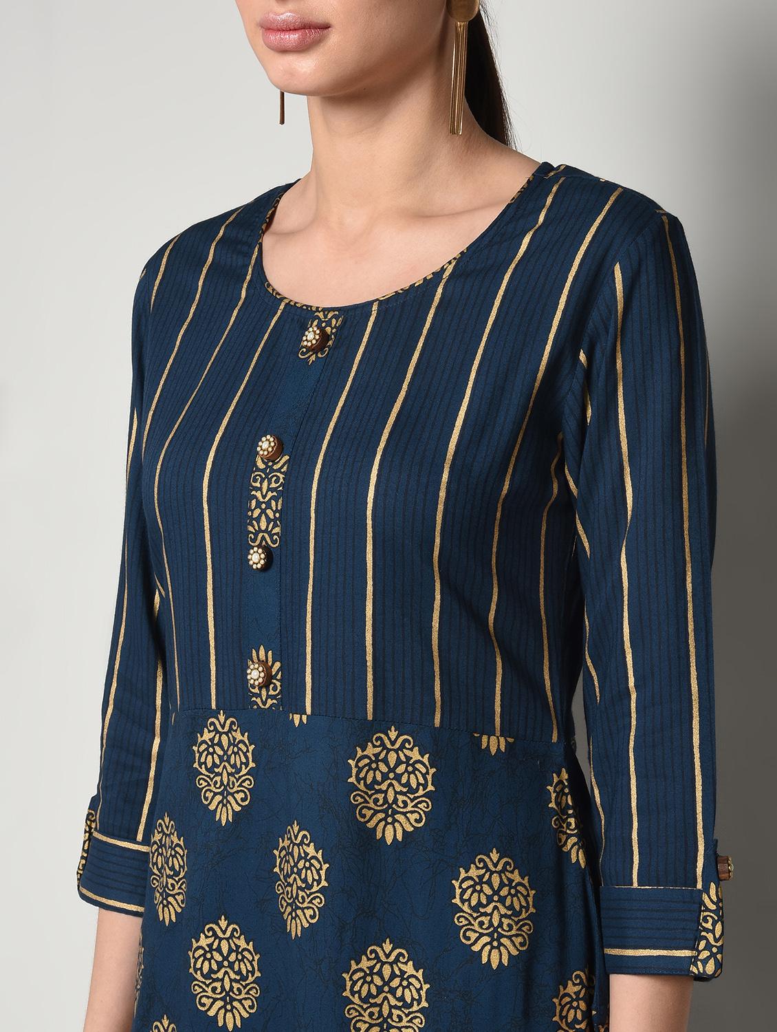 gold print kurta palazzo set - 16714196 - Zoom Image - 5