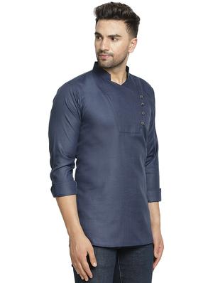 navy blue solid short kurta - 16714872 - Standard Image - 2