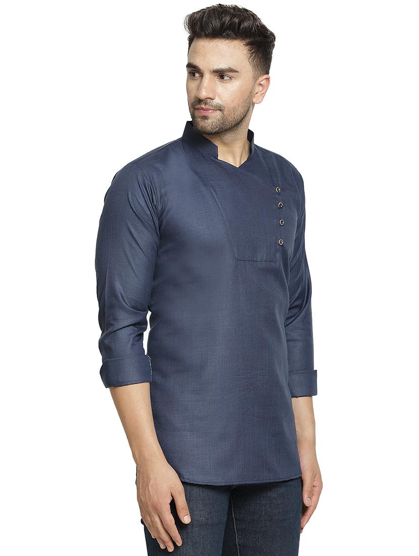 navy blue solid short kurta - 16714872 - Zoom Image - 2